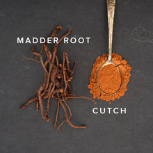 Load image into Gallery viewer, madder root and cutch on a dark slate background