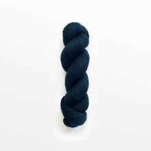 Load image into Gallery viewer, denim fingering yarn, logwood, dark blue, naturally dyed yarn, non-superwash, 225 yards, merino/rambouillet cross wool
