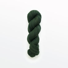 Load image into Gallery viewer, pine sport yarn, logwood &amp; weld, dark green, naturally dyed yarn, non-superwash, 312 yards, Merino/Rambouillet cross wool
